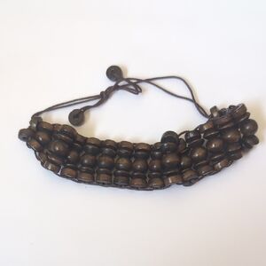 Rustic Brown Wooden Beaded Bracelet‎ with Adjustable Closure